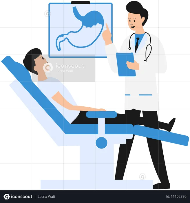 Doctor identify disease problems in patient stomach  Illustration