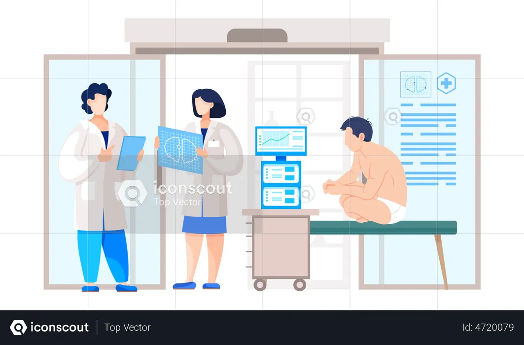 Doctor in lab coat examine fluorography  Illustration