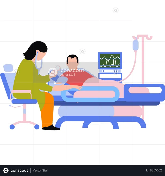 Doctor is checking a patient's blood pressure  Illustration
