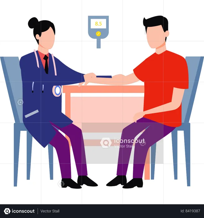 Doctor is doing sugar test on patient  Illustration