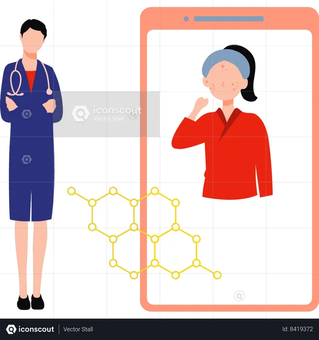 Doctor is examining a patient online  Illustration