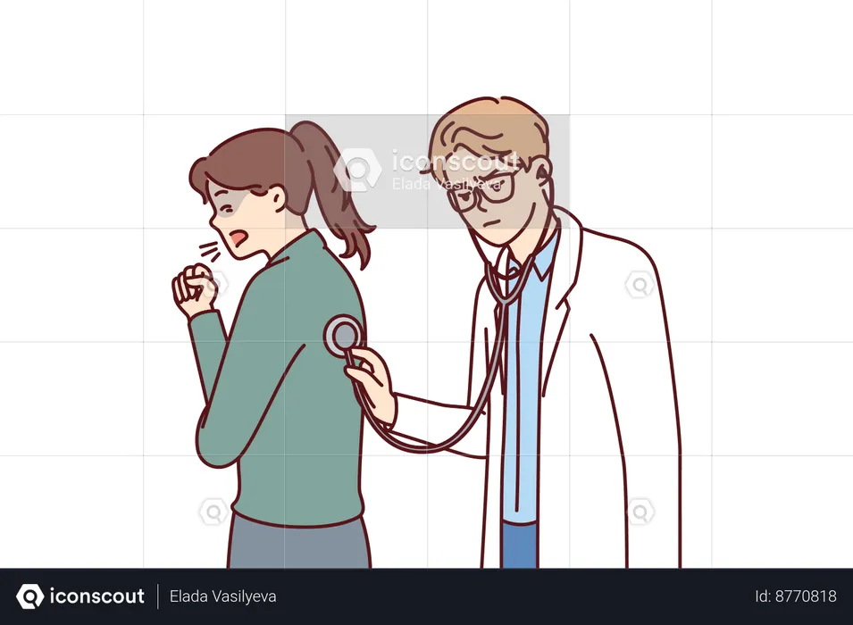 Doctor is examining patient who is suffering from cough and cold  Illustration