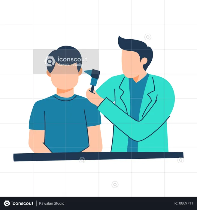 Doctor is examining patients ear  Illustration