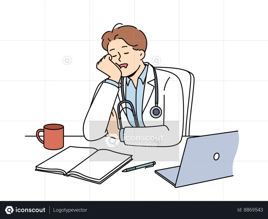 Doctor is exhausted after doing surgery  Illustration
