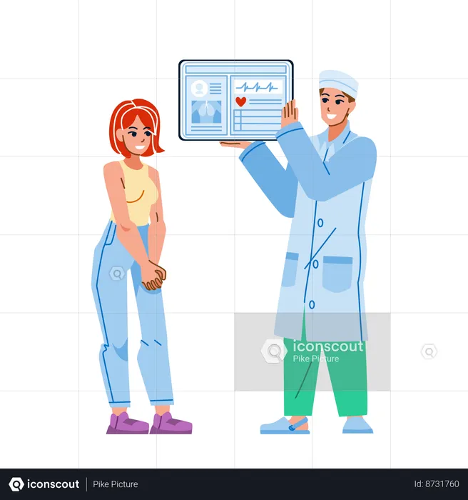 Doctor is explaining health report to patient  Illustration