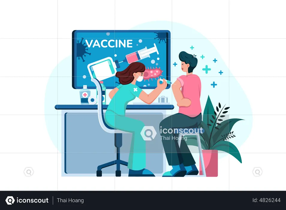 Doctor is injecting a vaccine into his patient  Illustration
