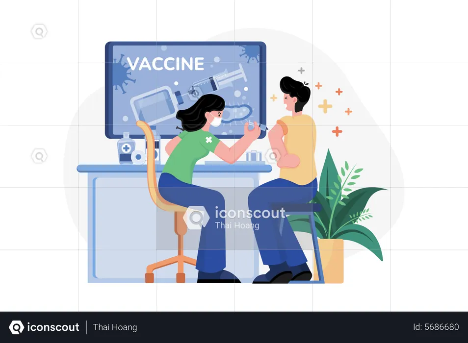 Doctor is injecting a vaccine into his patient  Illustration