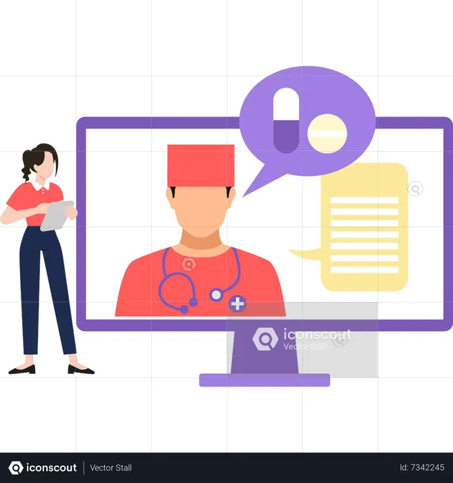 Doctor is prescribing medicine online  Illustration