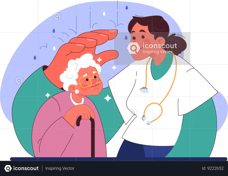 Doctor is providing moral support to old lady  Illustration