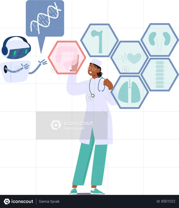 Doctor is seeking help from chatbot  Illustration