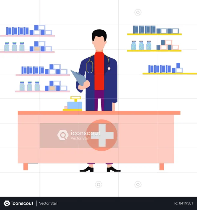 Doctor is standing in the clinic  Illustration