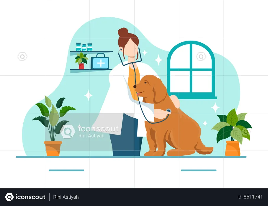 Doctor is treating dog  Illustration