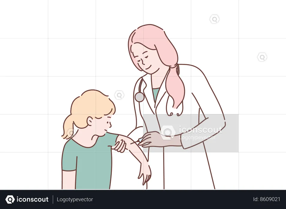 Doctor is vaccinating small girl  Illustration