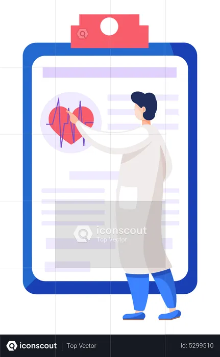 Doctor looking at heart report  Illustration