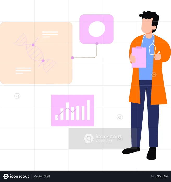 Doctor looking at structure of DNA  Illustration