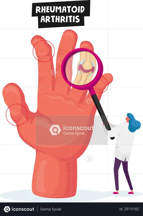 Doctor Looking on Hand with Inflamed Finger Joints Medical Check Up  Illustration