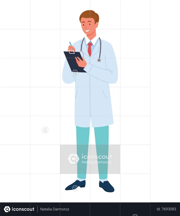 Médico masculino escribiendo receta  Ilustración