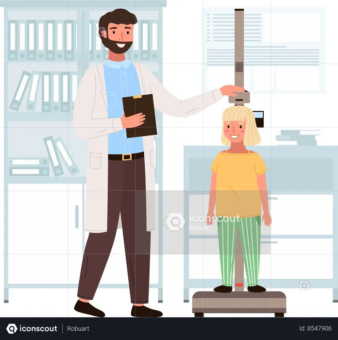 Doctor measures the child s height  Illustration