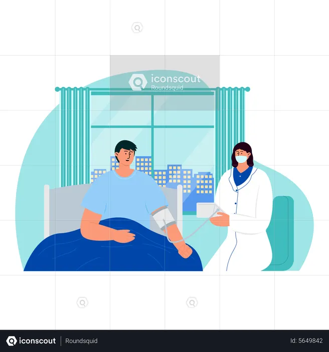 Doctor measuring blood pressure to male patient  Illustration