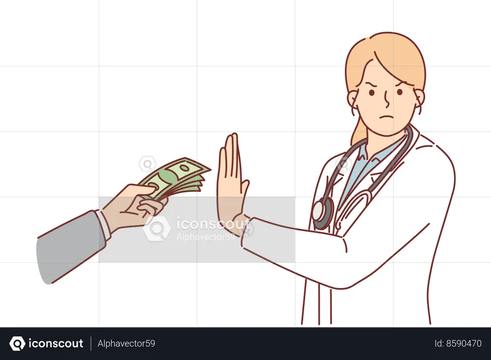 El médico no acepta dinero de soborno.  Ilustración
