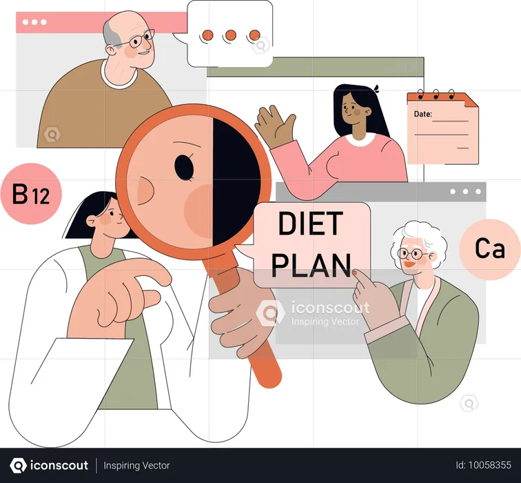 의사는 허약한 환자에게 B12 정제를 처방합니다.  일러스트레이션