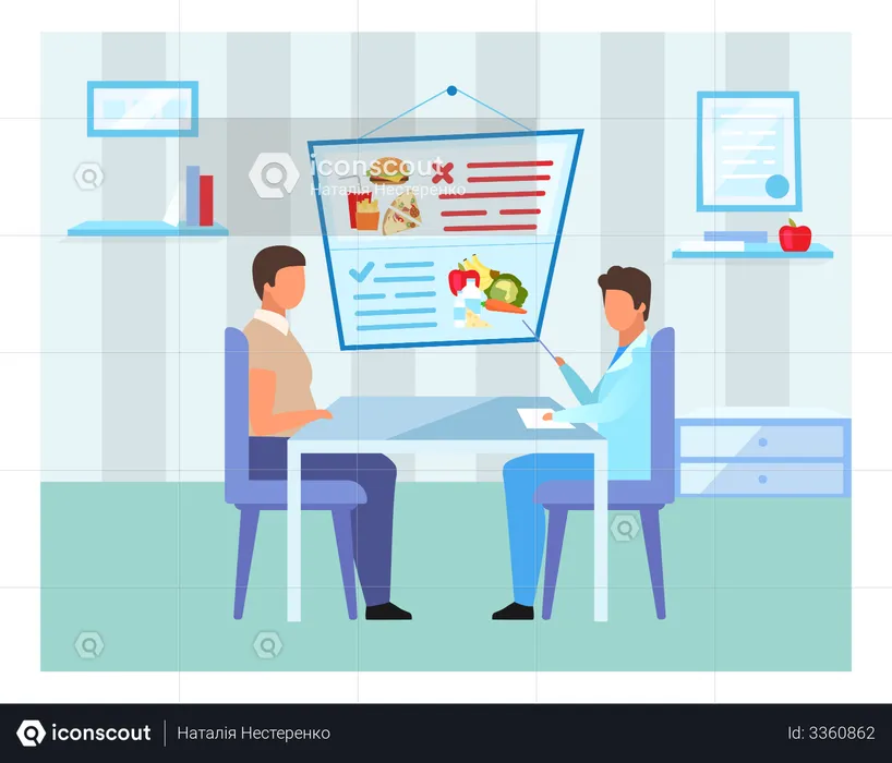 Doctor prescribing healthy diet  Illustration