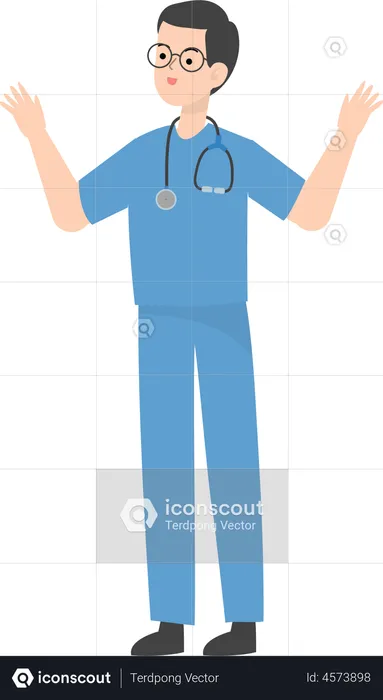 Doctor raising both hands  Illustration