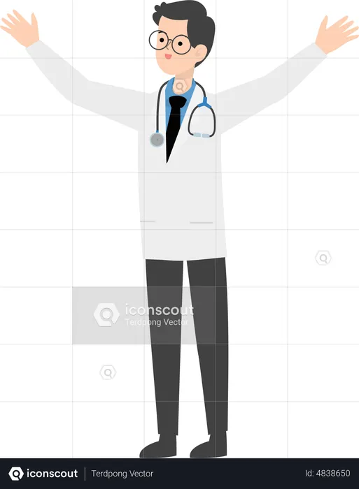 Doctor raising both hands  Illustration