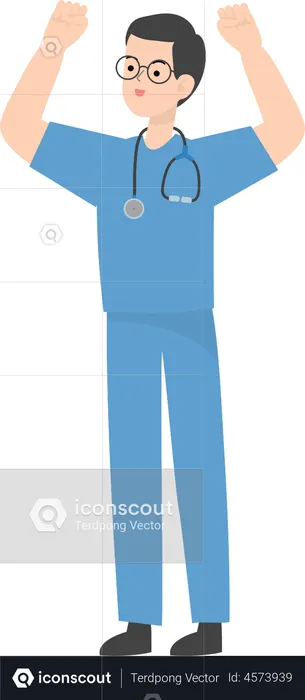 Doctor raising hands  Illustration