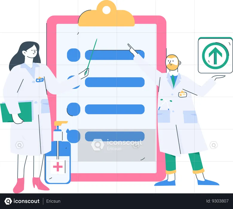 Doctor reading medical checklist  Illustration