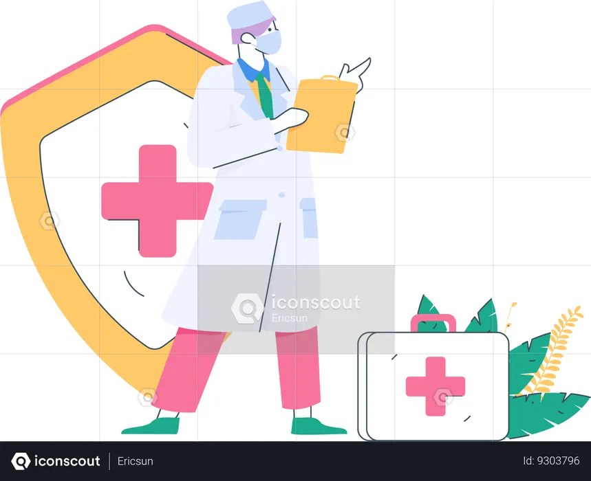 Doctor reading patient list  Illustration