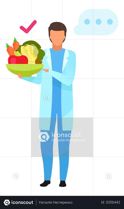 Doctor recommending fresh fruits and vegetables consumption  Illustration
