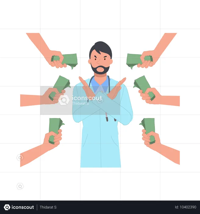 Doctor refuses to pay corrupted money  Illustration