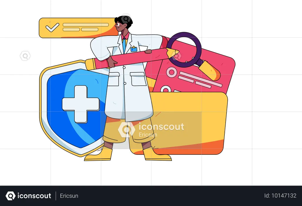 Doctor research on medical insurance  Illustration