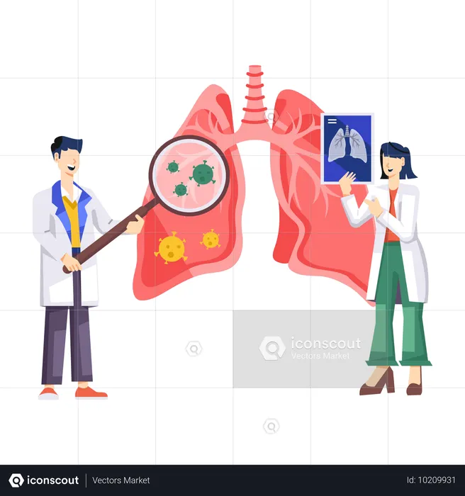 El médico revisa los pulmones  Ilustración