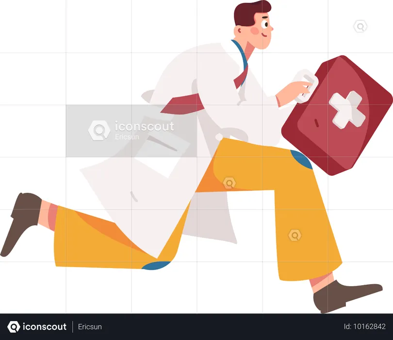 Doctor running with first aid kit  Illustration