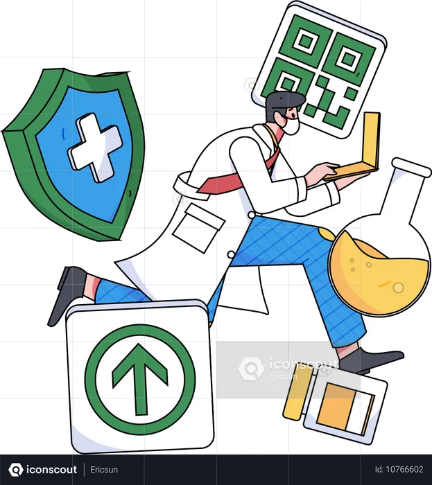 Doctor running with laptop while giving Online doctor service  Illustration