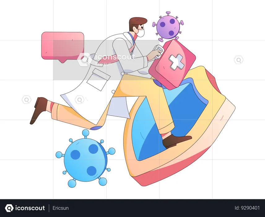 Doctor running with medical box for medical emergency  Illustration