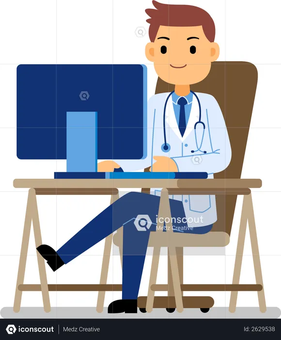 Doctor seating in clinic  Illustration