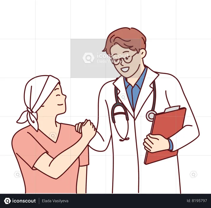 Doctor shakes hands with little cancer patient undergoing chemotherapy to fight cancer  Illustration