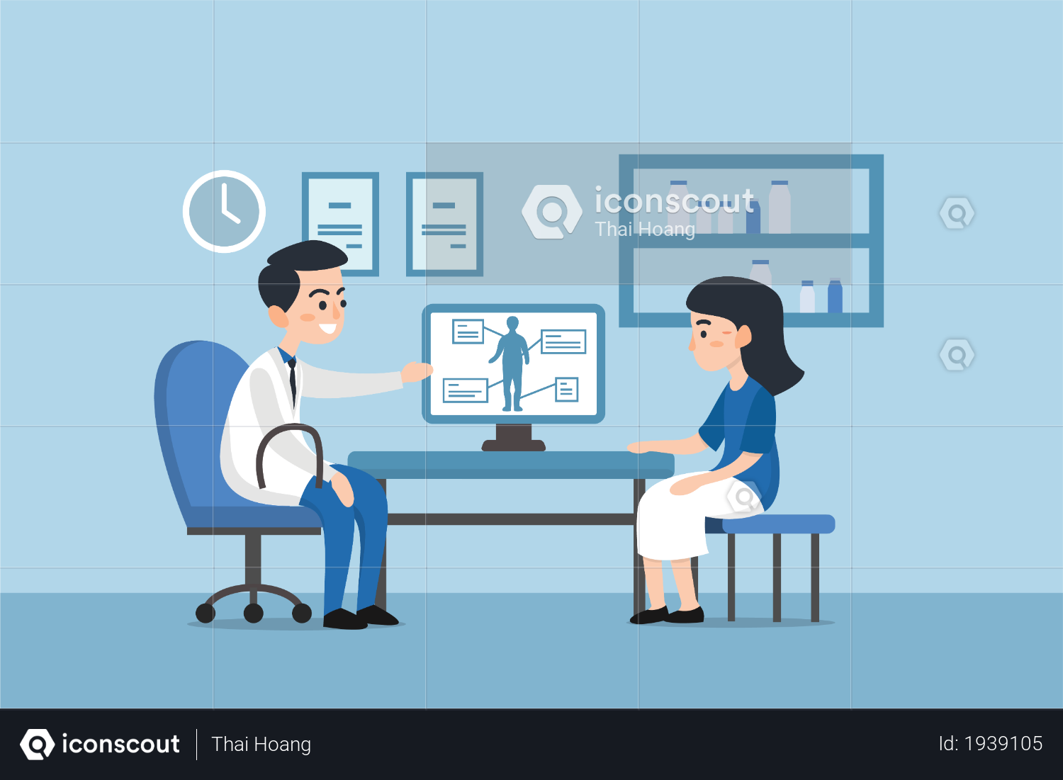 Best Premium Doctor showing diagnosis to patient Illustration download