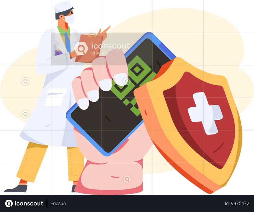 Doctor showing medical insurance payment code  Illustration