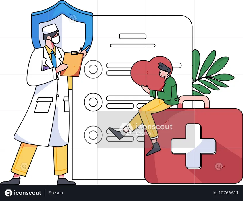 Doctor showing medical insurance with report  Illustration