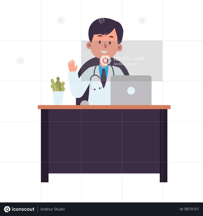 Doctor Sitting on desk  Illustration