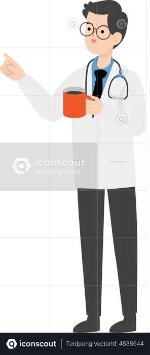 Doctor sosteniendo una taza de café  Ilustración