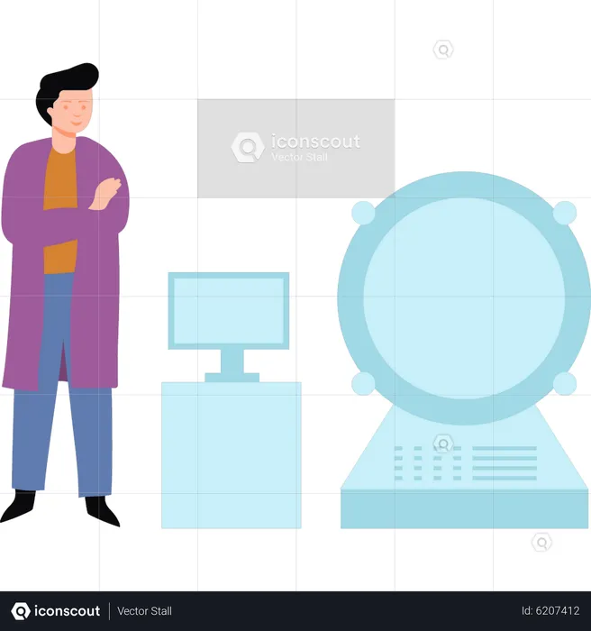 Doctor standing next to CT scan machine  Illustration
