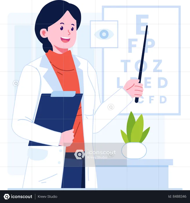 Doctor standing with eye chart  Illustration