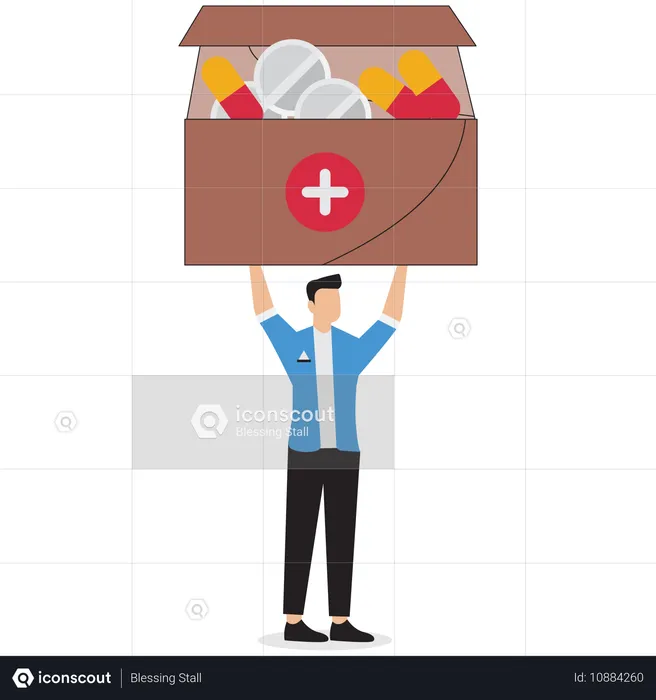 Doctor standing with medicine box  Illustration