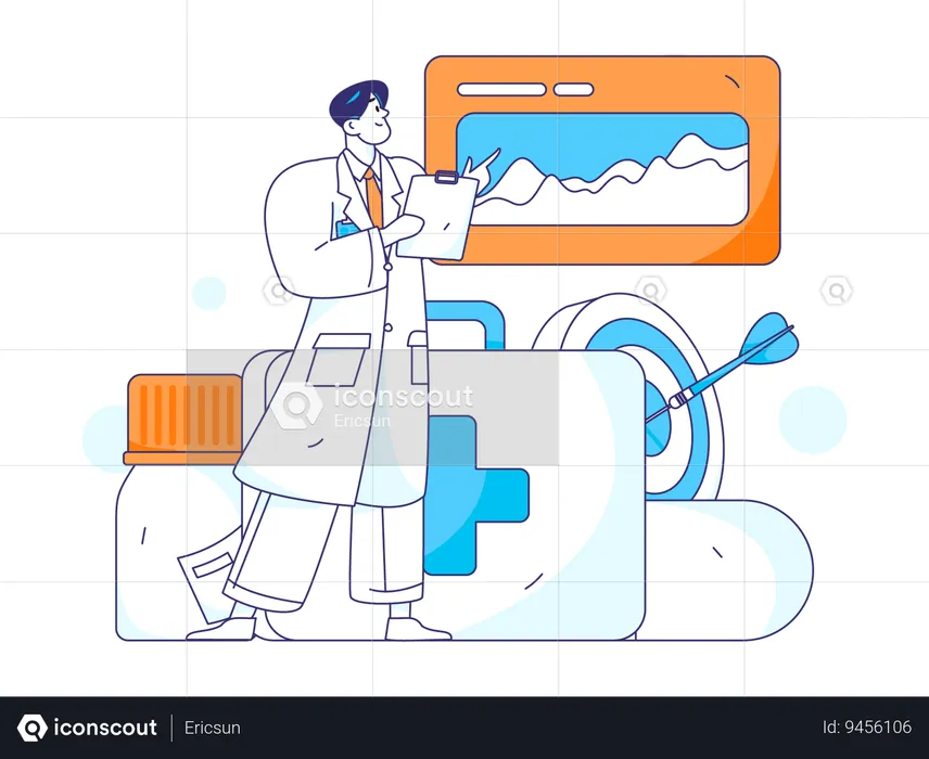 Doctor standing with reports  Illustration