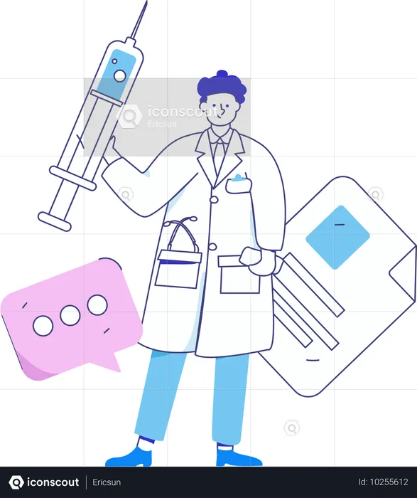 Doctor standing with syringe  Illustration